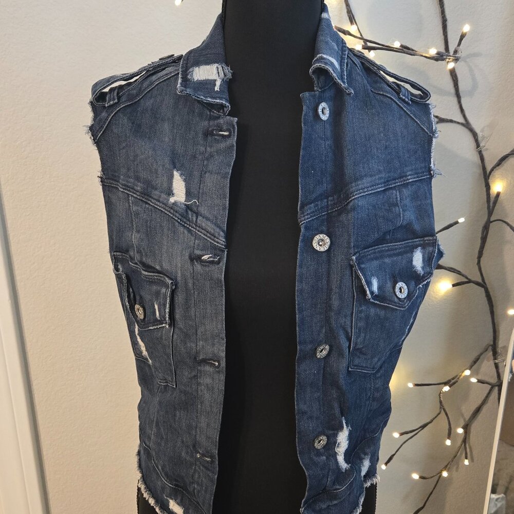 James Jeans Distressed Dark Blue Denim Vest